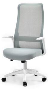 Designerski fotel obrotowy werner szary z tkaniny mesh na białej nodze do biurka