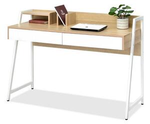 Skandynawskie duże biurko riko białe - sonoma z metalowymi nogami do pracy zdalnej