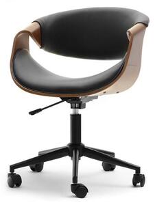 Elegancki mały fotel biurowy rapid czarny z drewna orzech na czarnej nodze z kółkami