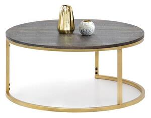 Okrągły stolik kawowy w stylu loftowym kodia xl dąb vintage na złotym stelażu do pokoju dziennego