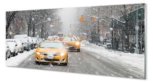 Obraz na szkle Zima auta śnieg miasto