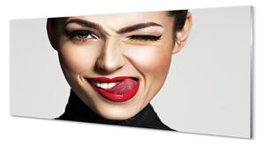 Obraz na szkle Kobieta czerwone usta