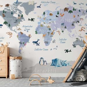 Fototapety Niebieska mapa w stylu akwareli, przedstawiająca zwierzęta, rośliny i zabytki architektury., Fototapety Mapy, c00009dev1 : Uwalls.pl