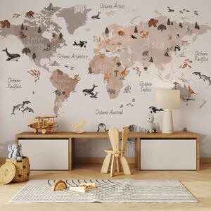Fototapety Mapa w stylu akwareli w kolorze beżowym, przedstawiająca zwierzęta, rośliny i zabytki. Napisy w, Fototapety Mapy, c00009esv3 : Uwalls.pl