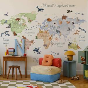 Fototapety Mapa w stylu akwareli przedstawiająca zwierzęta. Napisy w języku ukraińskim, Fototapety Mapy, c00012uk : Uwalls.pl