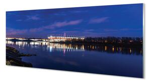 Obraz na szkle Warszawa Rzeka most noc stadion