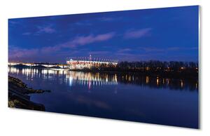 Obraz na szkle Warszawa Rzeka most noc stadion
