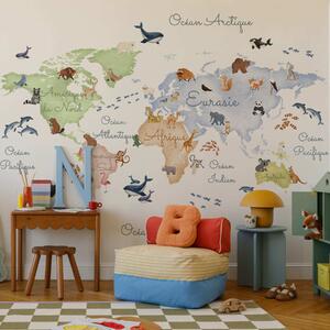Fototapety Mapa w stylu akwareli przedstawiająca zwierzęta. Napisy w języku francuskim, Fototapety Dziecięce, c00012fr : Uwalls.pl