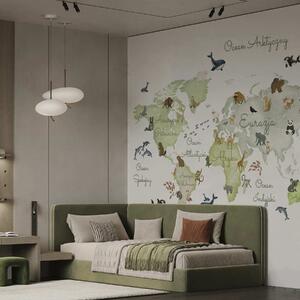 Fototapety Mapa w stylu akwareli w kolorze zielonym z motywami zwierzęcymi. Napisy w języku polskim, Fototapety Mapy, c00012plv2 : Uwalls.pl