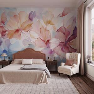 Fototapety Abstrakcyjne, fantazyjne kwiaty w odcieniach różu, brzoskwini i lawendy, utrzymane w stylu, Fototapety Akwarele, w09767 : Uwalls.pl