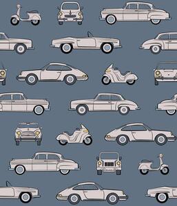 Tapety Samochody i skutery w stylu retro na niebieskim tle, Tapety vintage, a01178 : Uwalls.pl