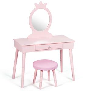 Toaletka z taboretem i potrójnym lustrem, różowa