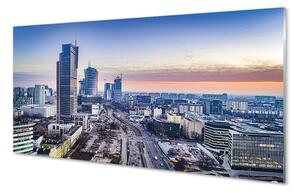 Obraz na szkle Warszawa Panorama wieżowce wschód słońca