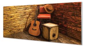 Obraz na szkle Gitara kapelusz krzesło