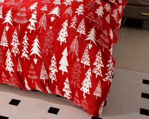 Pościel mikroplusz CHRISTMAS TREES czerwona + prześcieradło mikroplusz SOFT 90x200 cm biały