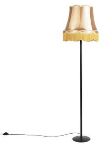 Lampa stojąca retro czarna z abażurem w stylu babci złotego 45 cm - Simplo