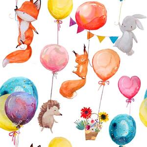 Zwierzęta na balonach akwarela Okleina ścienna Zwierzęta na balonach akwarela