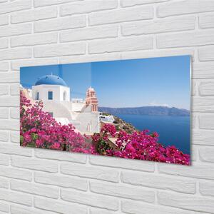 Panel Szklany Grecja Kwiaty morze budynki