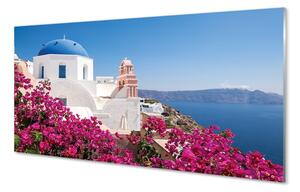 Obraz na szkle Grecja Kwiaty morze budynki