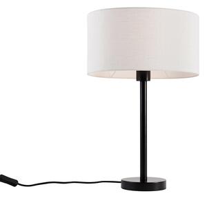 Lampa stołowa czarna z owalnym lnianym abażurem białym 35 cm - Simplo