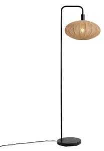 Lampa podłogowa Japandi czarna z brązowym materiałowym abażurem - Bida