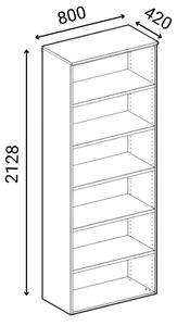 Szafa biurowa kombinowana PRIMA WOOD, drzwi przesuwne na 2 poziomach, 2128 x 800 x 420 mm, orzech