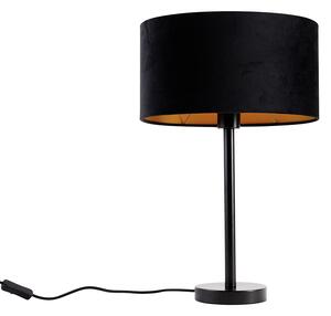 Lampa stołowa czarna z owalnym aksamitnym abażurem, 35 cm - Simplo
