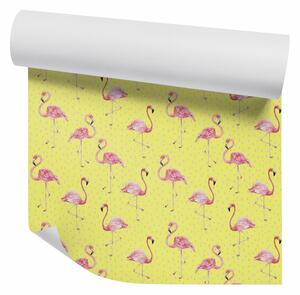 Pastelowe flamingi na żółtym tle Tapeta Pastelowe flamingi na żółtym tle