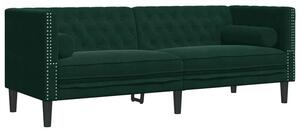 Sofa chesterfield z waÅkami, 3-osobowa, ciemnozielona, aksamit