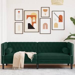 Sofa chesterfield z waÅkami, 3-osobowa, ciemnozielona, aksamit