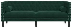 Sofa chesterfield z waÅkami, 3-osobowa, ciemnozielona, aksamit