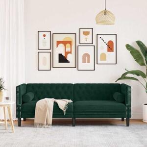 Sofa chesterfield z waÅkami, 3-osobowa, ciemnozielona, aksamit