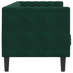 Sofa chesterfield z waÅkami, 3-osobowa, ciemnozielona, aksamit
