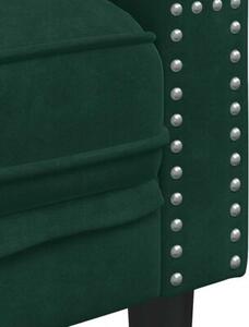 Sofa chesterfield z waÅkami, 3-osobowa, ciemnozielona, aksamit