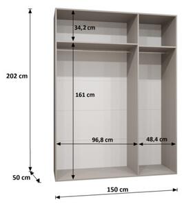 Szafa uchylna otwierana Piano 2 150 wys. 202 cm orzech warmia + u. kaszmir