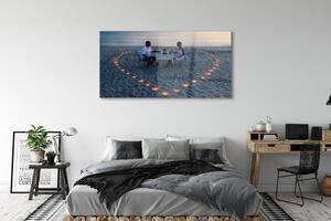 Obraz na szkle Serce ze świeczek para morze