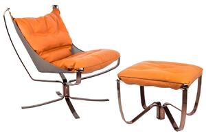 Pomarańczowy fotel wypoczynkowy z podnóżkiem - Liria