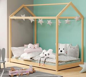 Sosnowe pojedyncze łóżko dziecięce w formie domku - Tutti