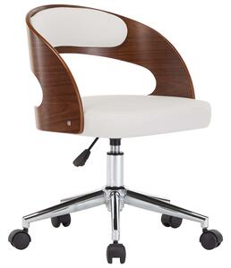 Biały tapicerowany fotel obrotowy z drewnem orzechowym - Oxofi 5X