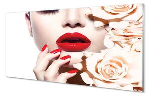 Obraz na szkle Róże kobieta czerwone usta
