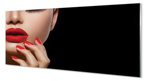 Obraz na szkle Kobieta czerwone usta i paznokcie
