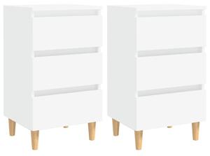 2 szafki nocne z drewnianymi nóżkami, białe, 40x35x69 cm