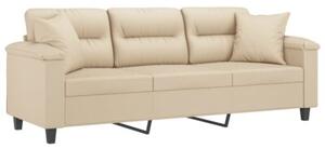 Sofa 3-osobowa z poduszkami, kremowa, 180 cm, mikrofibra