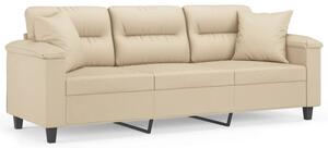 Sofa 3-osobowa z poduszkami, kremowa, 180 cm, mikrofibra