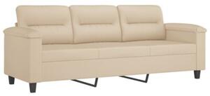 Sofa 3-osobowa z poduszkami, kremowa, 180 cm, mikrofibra