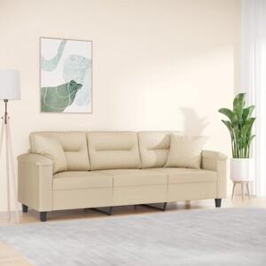 Sofa 3-osobowa z poduszkami, kremowa, 180 cm, mikrofibra