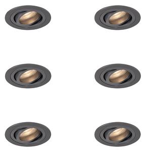 Zestaw 6 Nowoczesnych reflektorów wpuszczanych Gunmetal GU10 50mm okrągłe z regulacją - Rondoo Oswietlenie wewnetrzne