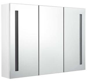 Szafka łazienkowa z lustrem i LED, 89x14x62 cm, lśniąca biel