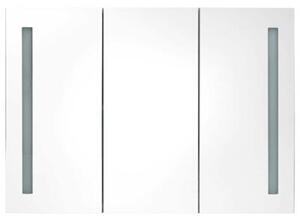 Szafka łazienkowa z lustrem i LED, 89x14x62 cm, lśniąca biel