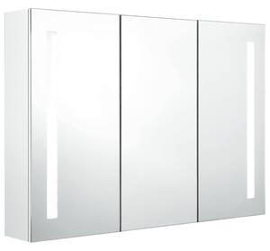 Szafka łazienkowa z lustrem i LED, 89x14x62 cm, lśniąca biel